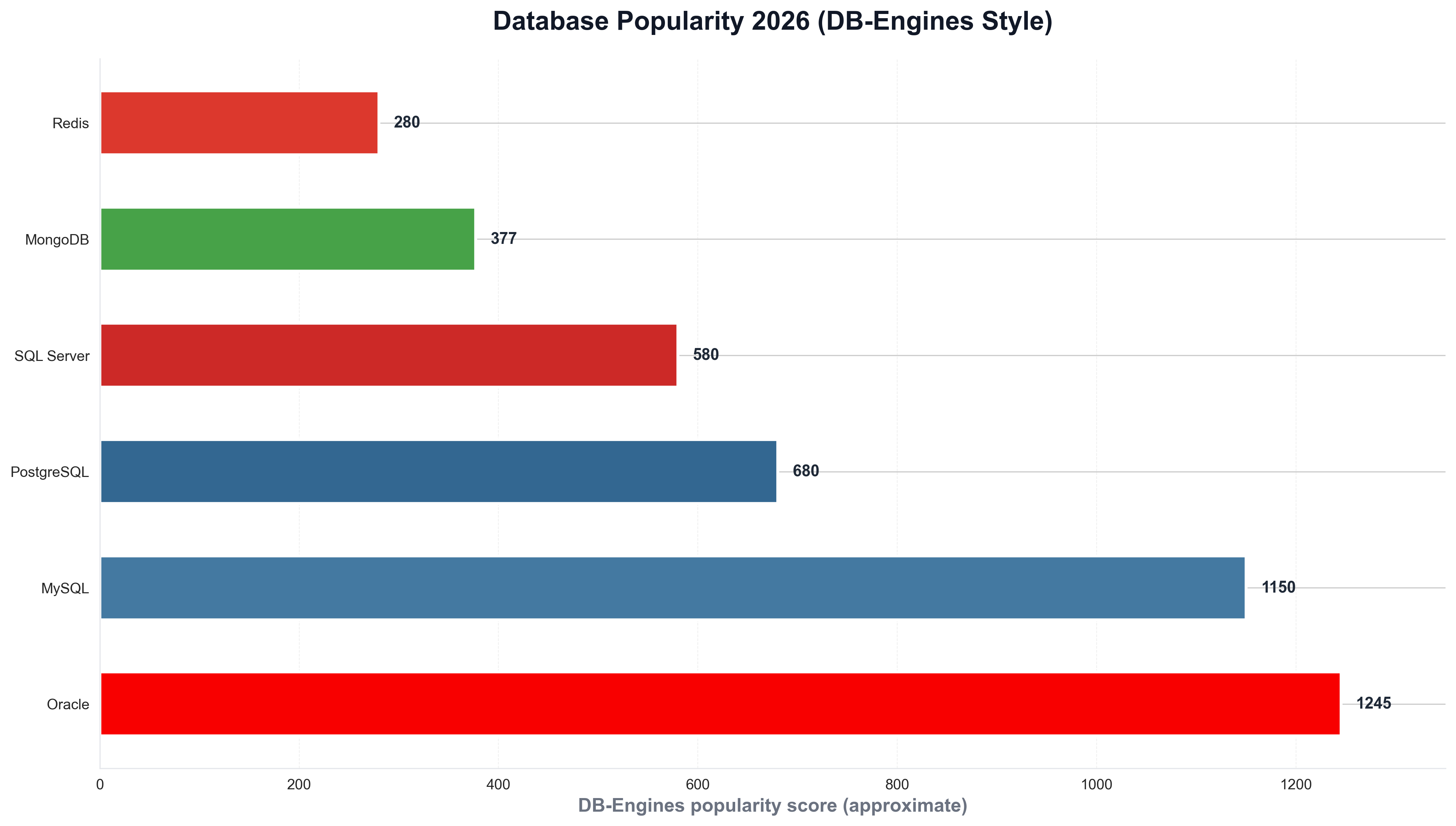 Database Popularity 2026 (DB-Engines Style)